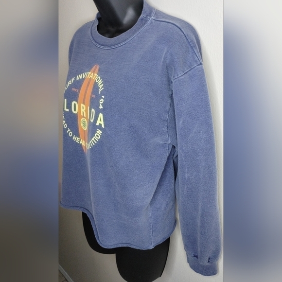 Vtg Breezin' Up Kids Surf Womens Small Sweatshirt USA Crop Surfer Girl Sun Faded - Picture 4 of 7